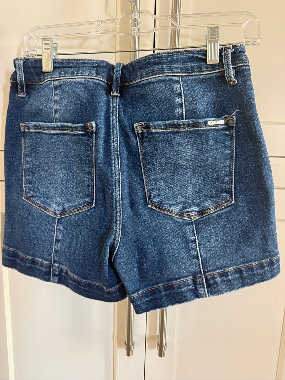 Mid-Rise Dark Blue Denim Jean Shorts with Back Pockets